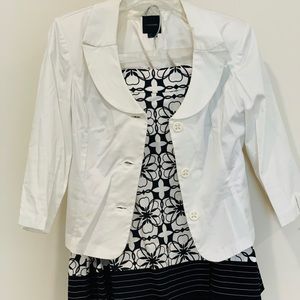 Women’s Skirt Suit with Black White Floral Pattern